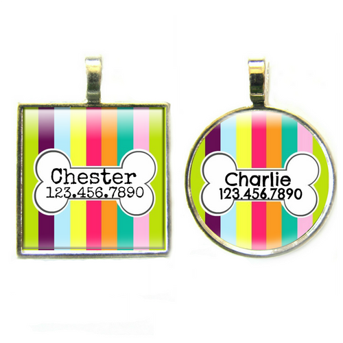 Carnival Stripes Silver Pet ID Tags