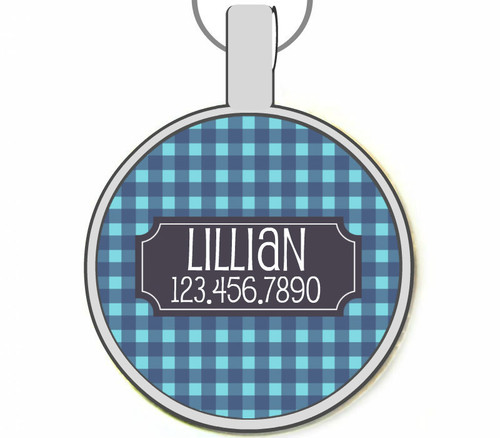 Gingham Plaid Pet Silver Pet ID Tags