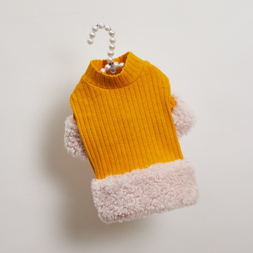 Louisdog Fur Sleeves Turtleneck/Mustard