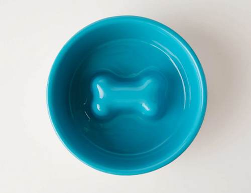 Slow Feeder Dog Bowl Blue - Anti Slip Stainless Steel