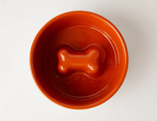 Slow Feeder Dog Bowl Orange - Anti Slip Stainless Steel