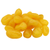 A small pile of dried yellow kumquats displayed on a white background. The kumquats have a glossy, slightly translucent surface with a plump, chewy texture, and are known for their sweet-tart citrus flavor.