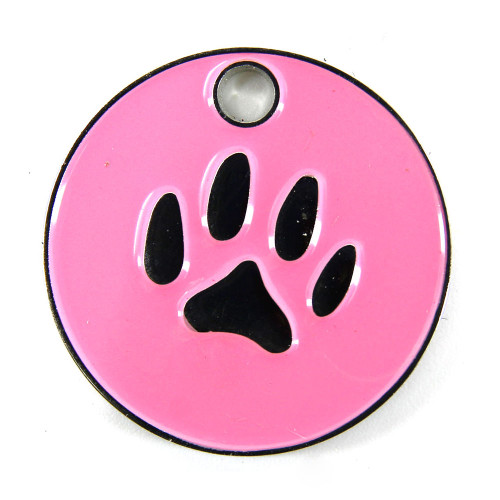 Pink enamel engraved pet tag with paw picture
