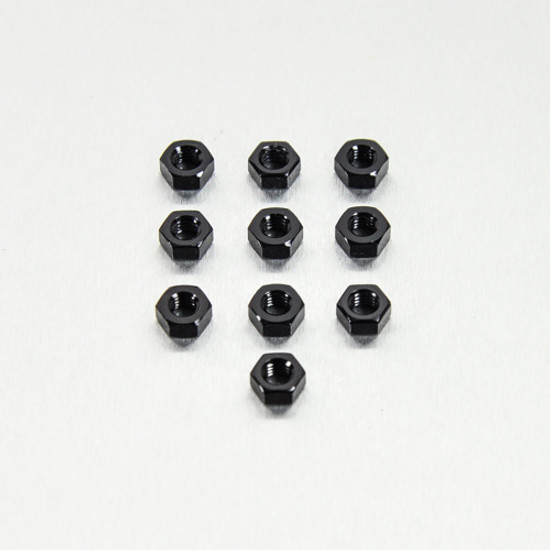 Aluminium Full Nuts M6 Left Hand Thread Pack x10 Black