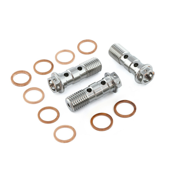 Stainless Steel Banjo Bolt Double M10x(1.25mm) Race Spec Front Caliper Pack x3