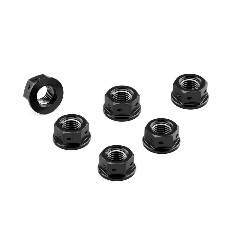 Aluminium Sprocket Nuts M10x(1.25mm) Drilled Pack x6 Black