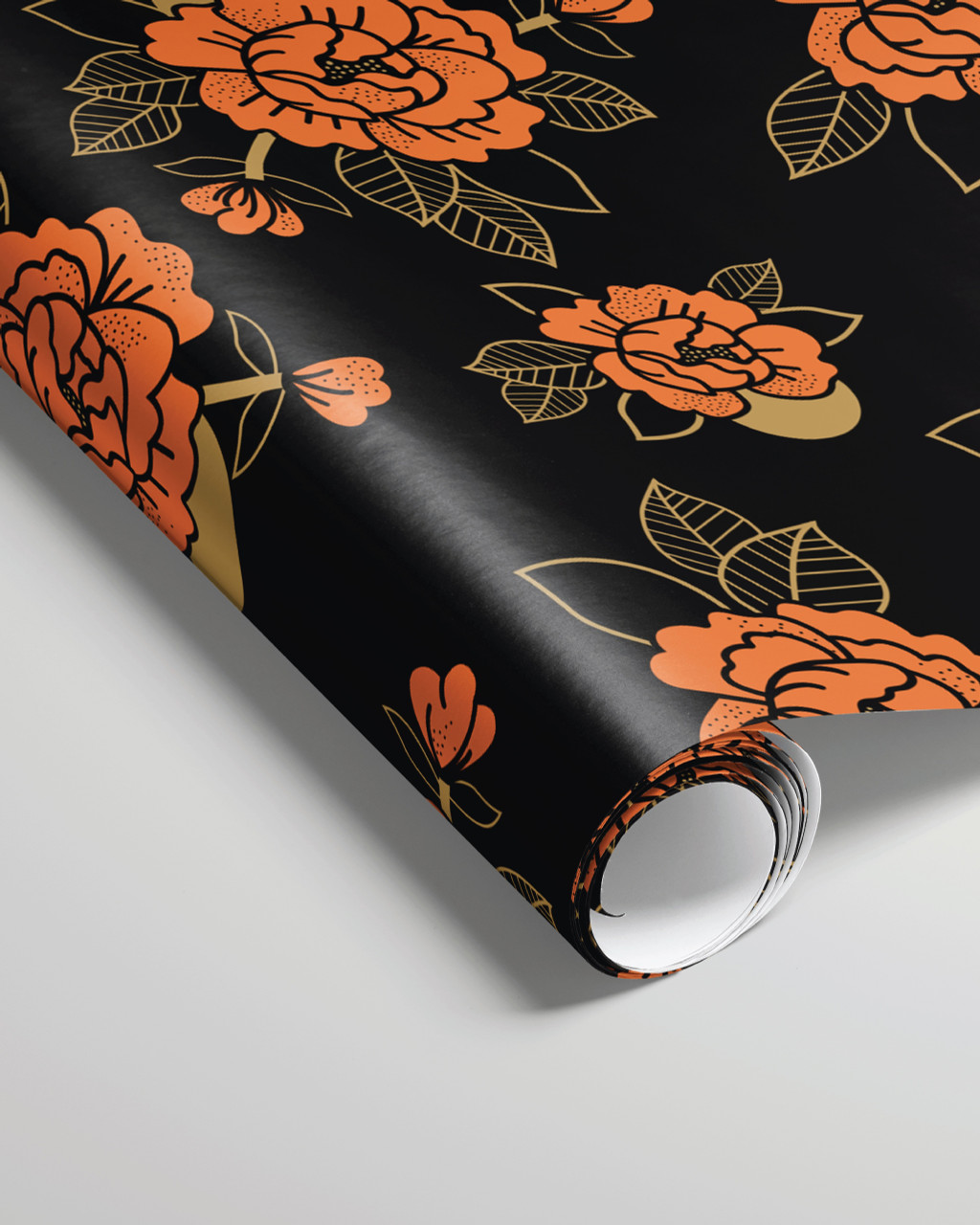 Peony Tattoo Black Wrapping Paper  Daphna Sebbane