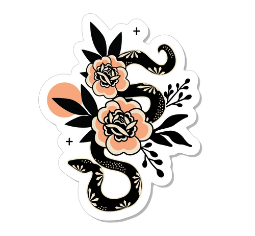 Pink Flower Snake Sticker