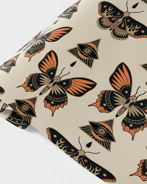 Butterfly Evil Eye Cream Wrapping Paper Sheets