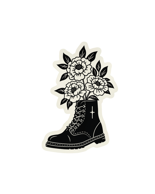 Peony Combat Boot Sticker