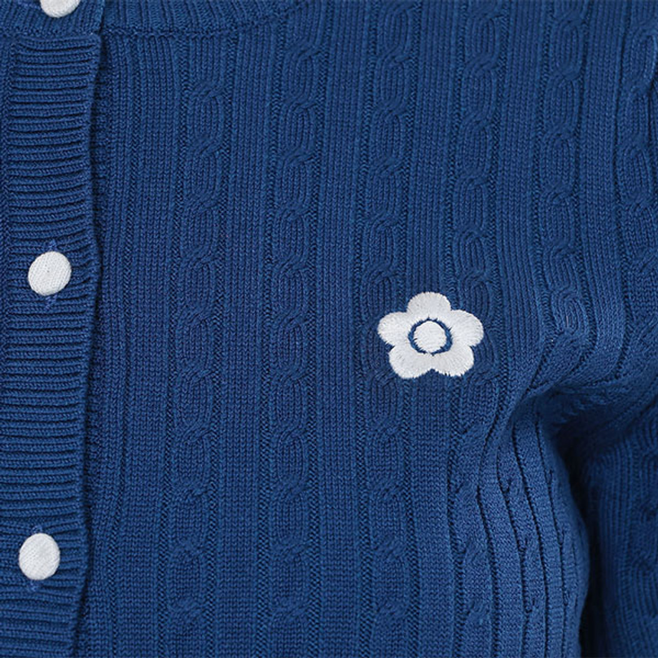 One Point Daisy Short Sleeve Cable Cardigan