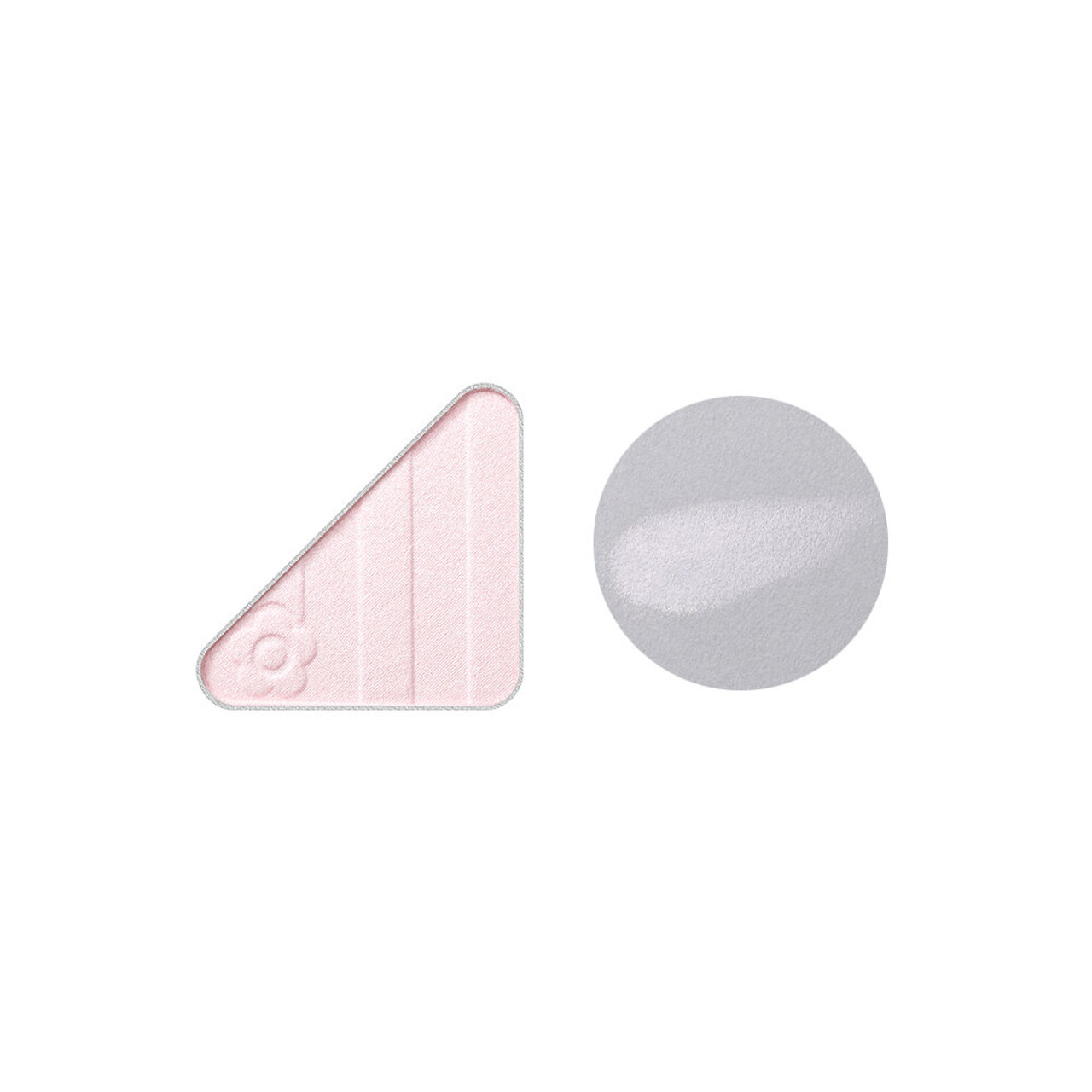 A triangular pan of eyeshadow with a swatch next to it. This shade is 01 and is a very pale pink. Create your own colour combinations by choosing as many colours as you like. Makeup has no rules.