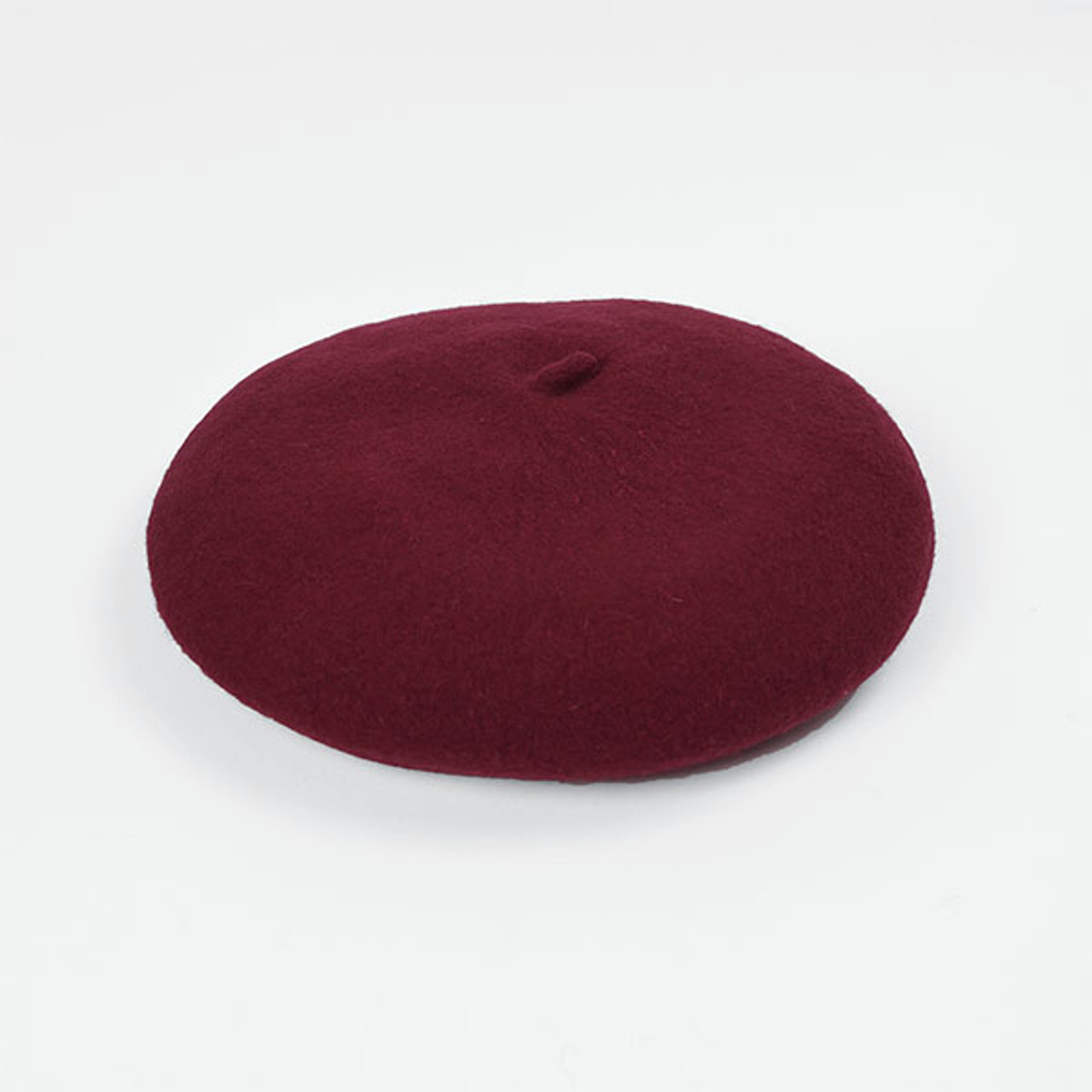 A deep burgundy beret.