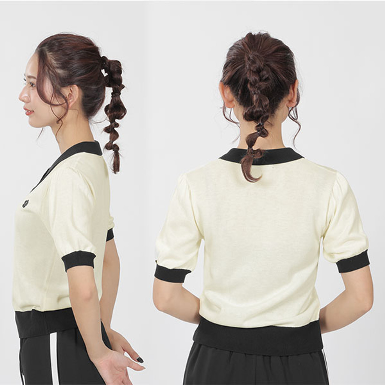 Bicolour Daisy Polo Neck Pullover