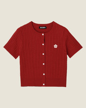 One Point Daisy Short Sleeve Cable Cardigan