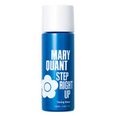 STEP RIGHT UP Toning Water is a moisturising toner. Image shows a blue bottle with MARY QUANT STEP RIGHT UP and the Mary Quant Daisy Printed on it in white.