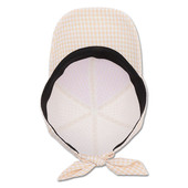 This photo shows the underside of the beige and white gingham cap.