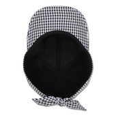 This photo shows the underside of the black and white gingham cap.