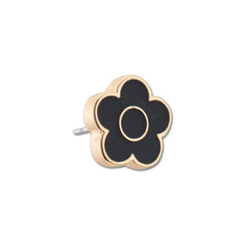 A black daisy shaped earring. The daisy is made of matte black resin with a golden outline. A black daisy shaped earring. The daisy is made of matte black resin with a golden outline.