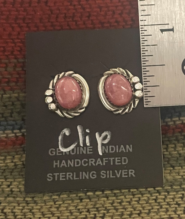 Scalloped Rhodocrisite Clip Earrings