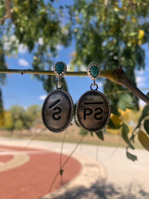 Cattle Brand w/Turquoise Dangle Earrings