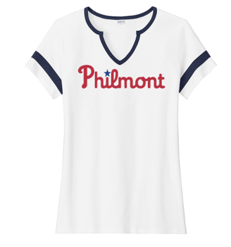 WOMEN'S NOTCH NECK PHILMONT BASEBALL TEE