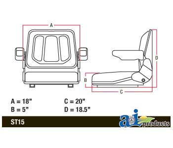 thumbnail image 2 of Universal Tractor Seat With Slide Tracks - A-T500BL Fits Kubota, Ford, Case IH, Massey Ferguson, John Deere 2 of 4
