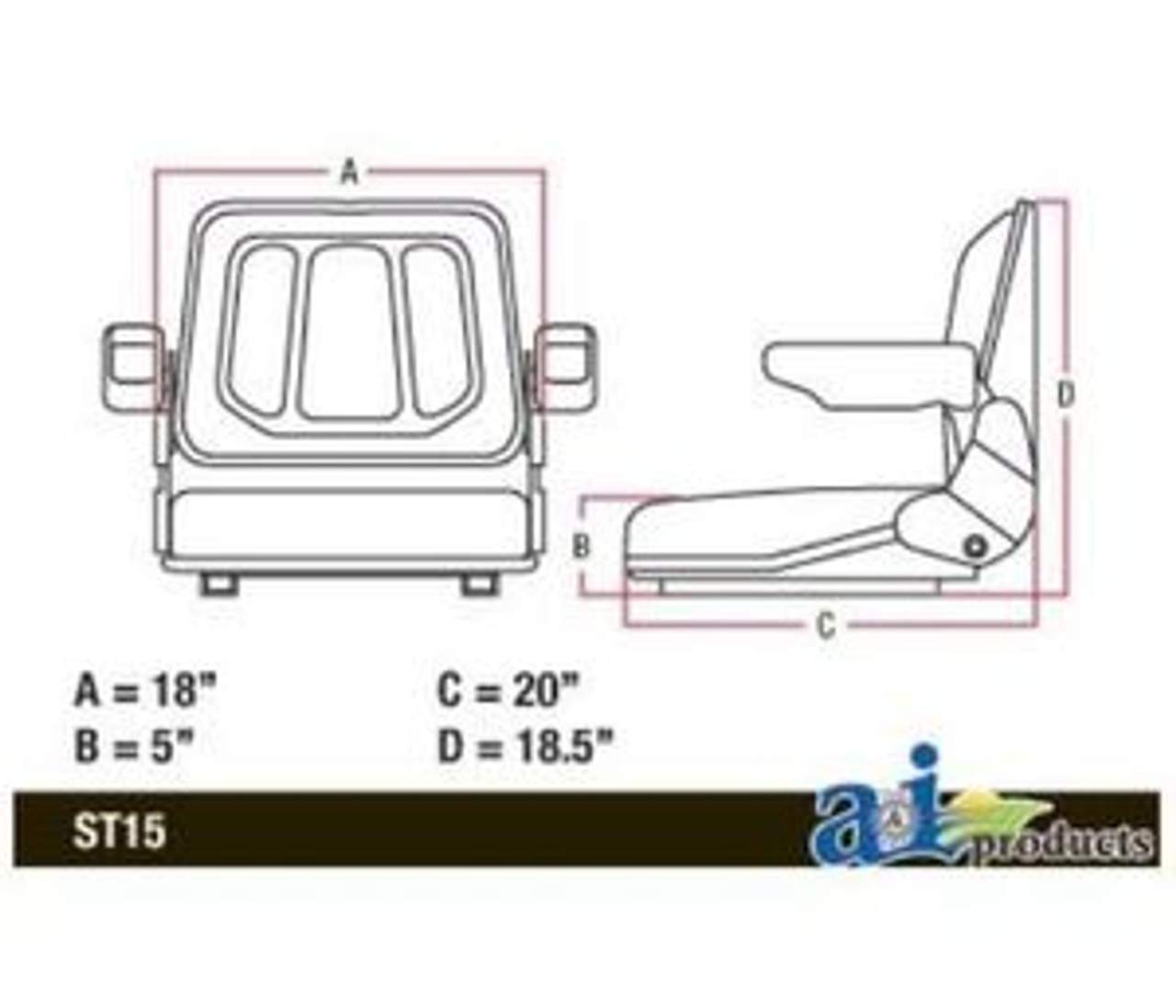 Tractor and Kubota Skid Steer Universal Seat w/Arms & Slide Track  T500GY