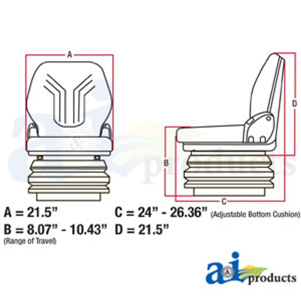 Universal Charcoal Grammer Seat Assembly w/ Air Suspension MSG95GGRC-ASSY