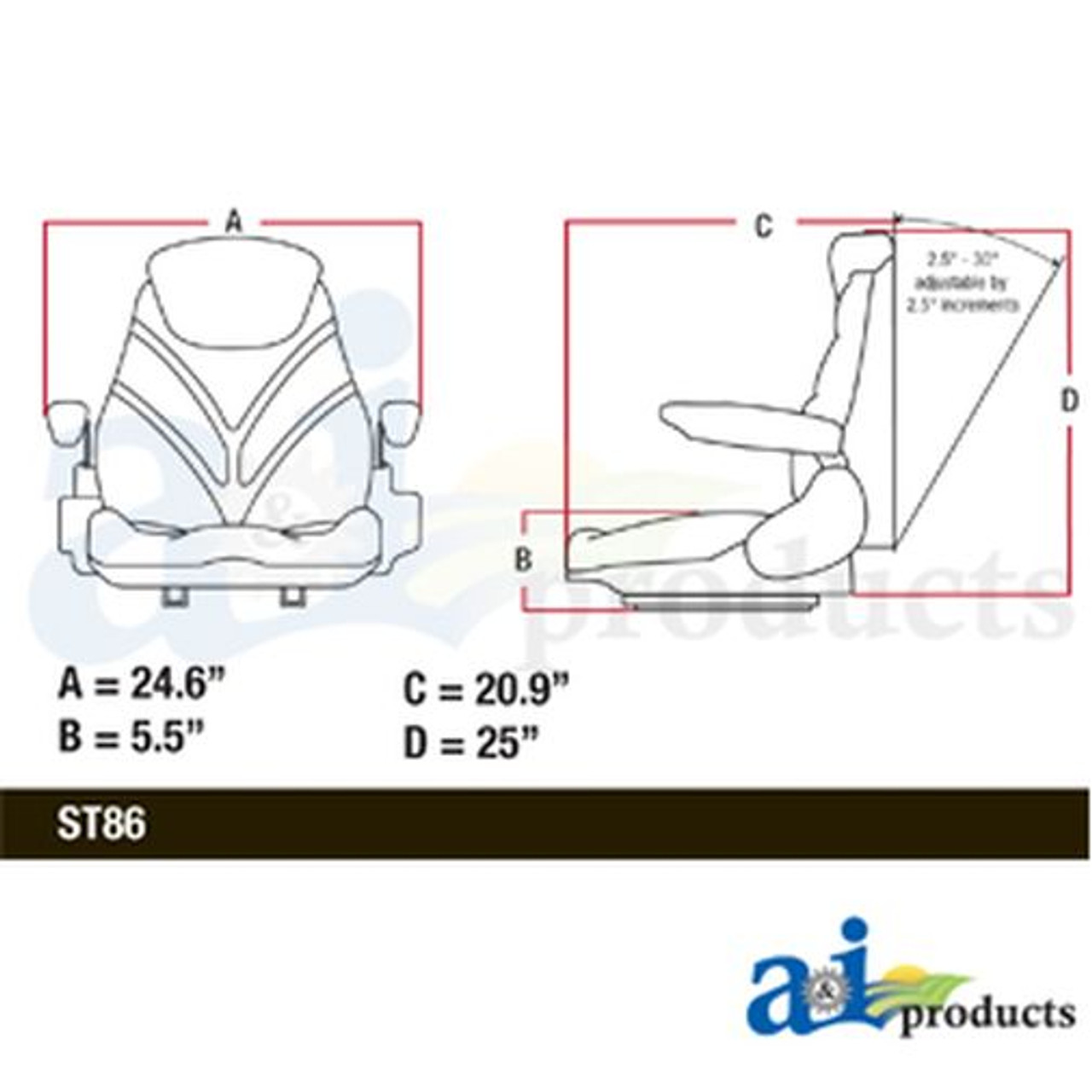 Seat, F20 Series, Slide Track / Armrest / Headrest / Gray Vinyl