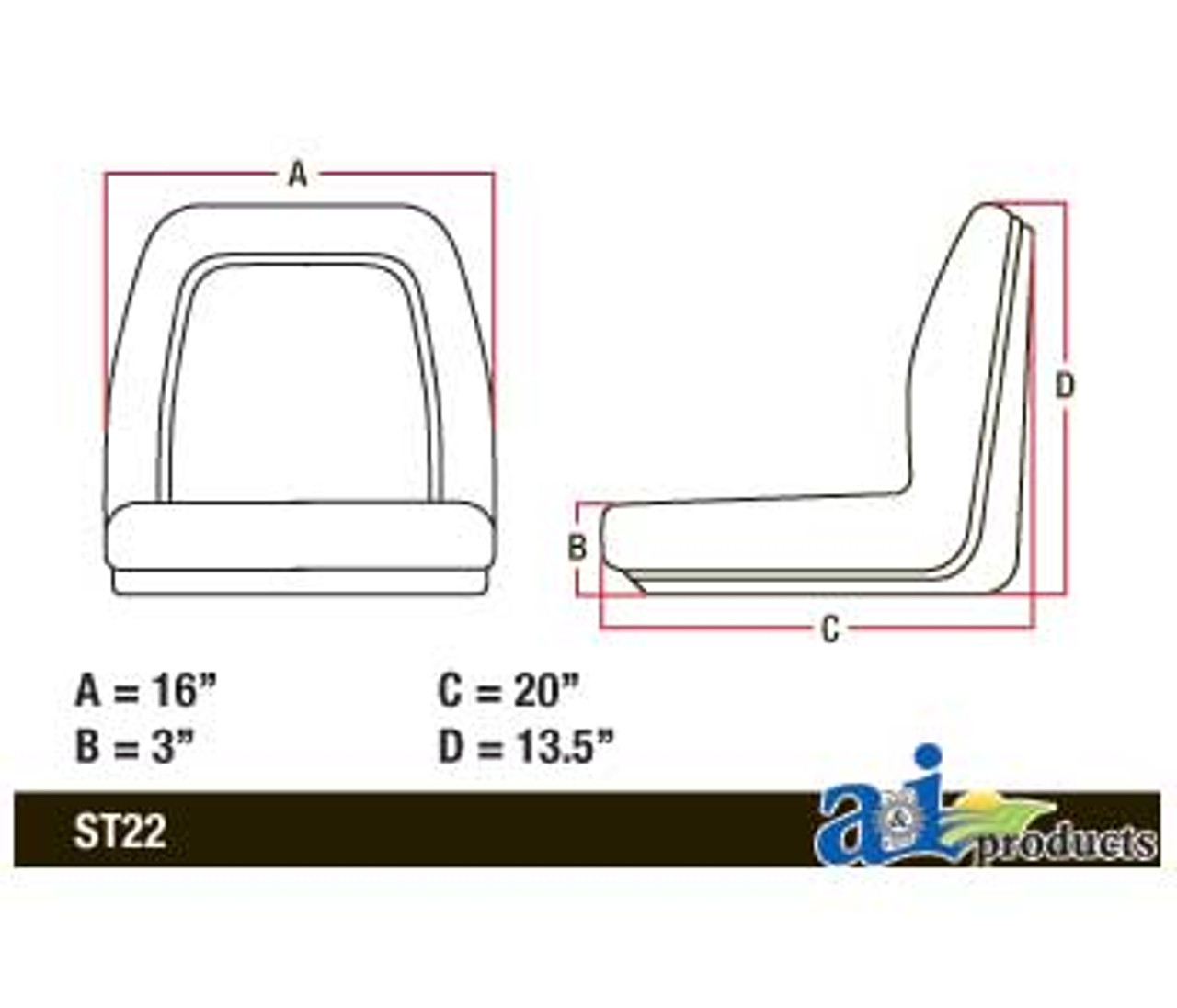 Compact Tractor 16" Flip Style Seat fits Ford A/C and Case