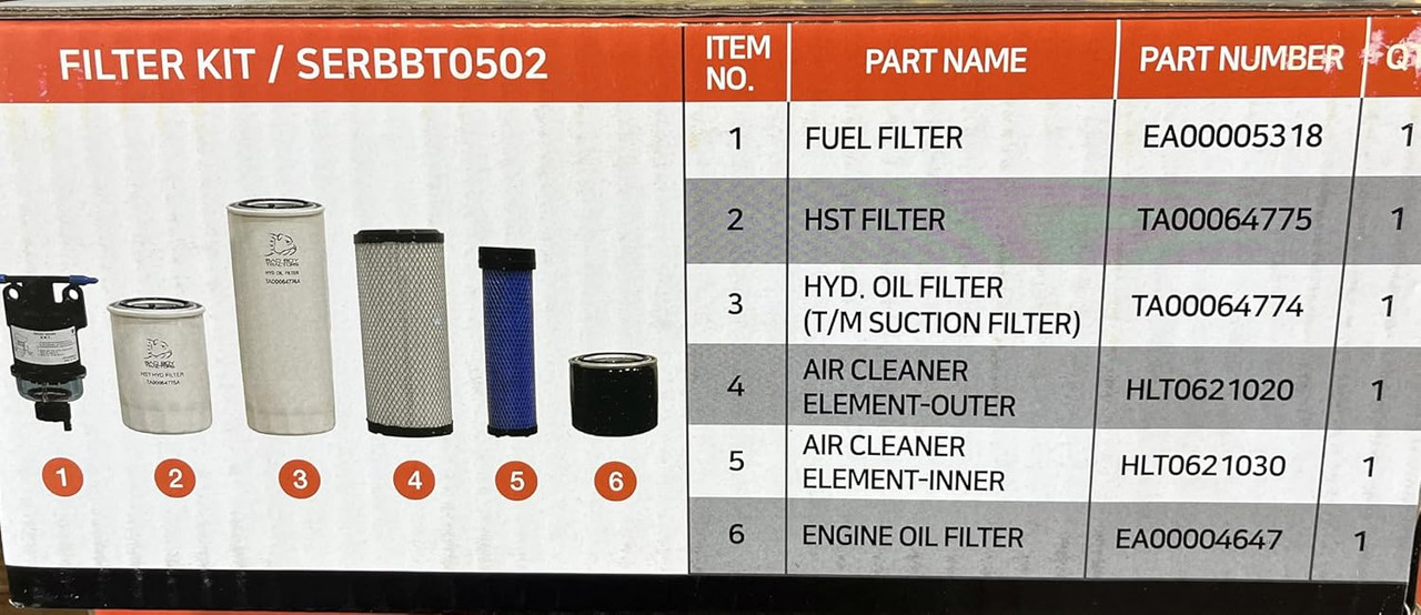 Bad Boy Tractors OEM 50 Series Filter Kit SERBBT0502 Models 5045H 5045CH 5055H 5055CH Hydro