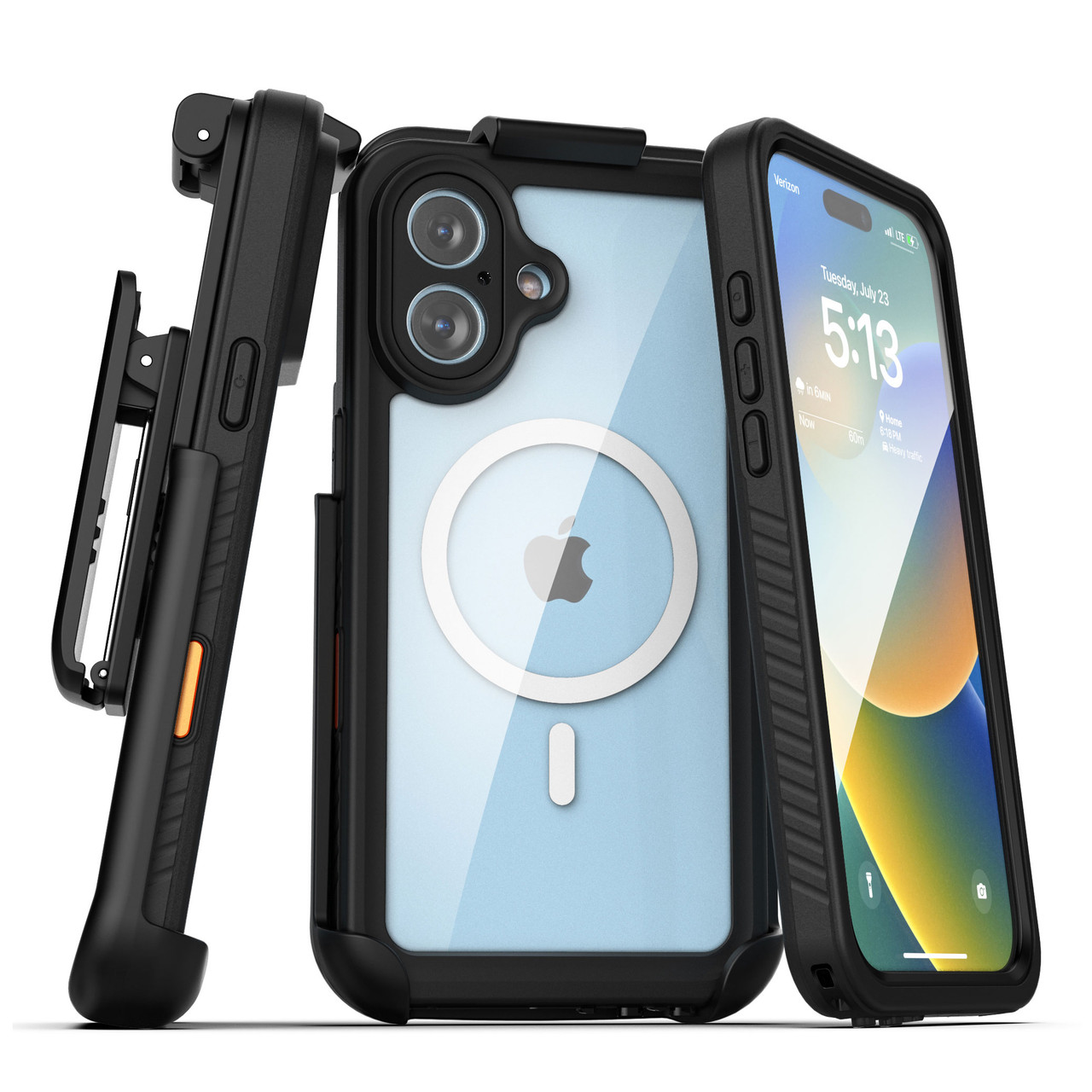 Encased Waterproof Case for iPhone 16 with Belt Clip Holster Clear