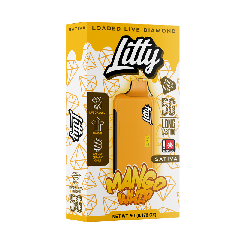 Litty THC-A Sativa Mango Whip 5 Gram Loaded Live Diamond Disposable Vape Pen