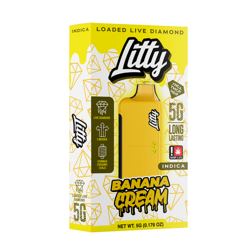 Litty THC-A Indica Banana Cream 5 Gram Loaded Live Diamond Disposable Vape Pen