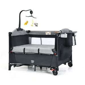 5-in-1 Baby Nursery Center Foldable Toddler Bedside Crib with Music Box-Black - Color: Black D681-BB0505DK