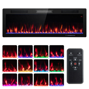 Electric Fireplace 40/50/60 Inches Recessed and Wall Mounted for 2' x 6' Stud-50 inches - Color: Bl D681-FP10164