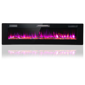 60 Inches Ultra-thin Electric Fireplace with Remote Control and Timer Function - Color: Black D681-FP10166