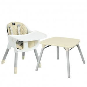 4-in-1 Baby Convertible Toddler Table Chair Set with PU Cushion-Beige - Color: Beige D681-BB5692BE