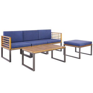5-Piece Patio Acacia Wood Chair Set with Ottoman and Coffee Table-Navy B593-HW70981+
