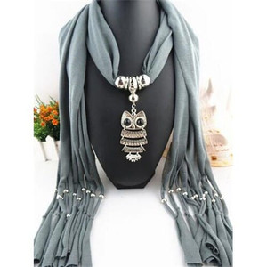 Night-owl Pendant Classic Style Scarf Necklace - Gray A392-fasn0305
