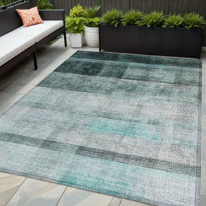 5' X 8' Teal Ombre Washable Non Skid Indoor Outdoor Area Rug N270-563686