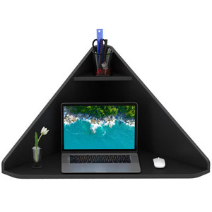 Floating Triangular Corner Computer Desk with Storage Shelf-Black B593-CB10850