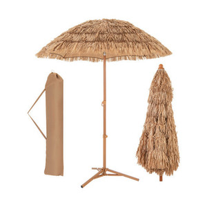 6.5 Feet Thatched Tiki Umbrella with Foldable Stand Push Button Tilt-Natural - Color: Natural D681-NP11623BE