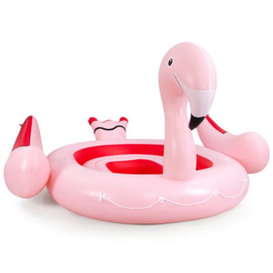 6 People Inflatable Flamingo Floating Island with 6 Cup Holders for Pool and River - Color: Pink D681-NP10873US