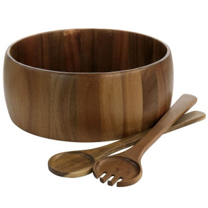 Gibson Elite 3 Piece Acacia Wood Salad Bowl and Spoon Set in Brown D970-78975.03