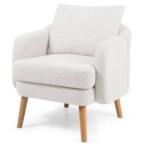 Modern White Sherpa Upholstered Accent Chair with Wooden Legs Q280-CREGTH56889