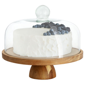 MegaChef Acacia Wood Multi-Function Cake Stand with Glass Dome Lid D970-MC-A102