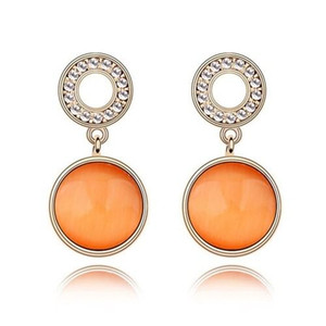 Pure Elegant Opal Inlaid Round Dangling Earrings - Orange A392-fear0424