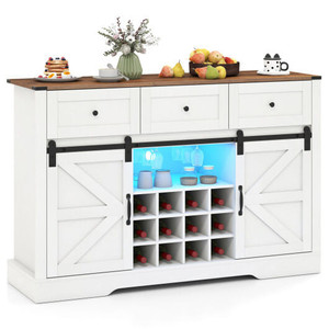 52 Inches Wine Bar Cabinet with LED Lights and Sliding Barn Doors-White - Color: White D681-JV11573WH